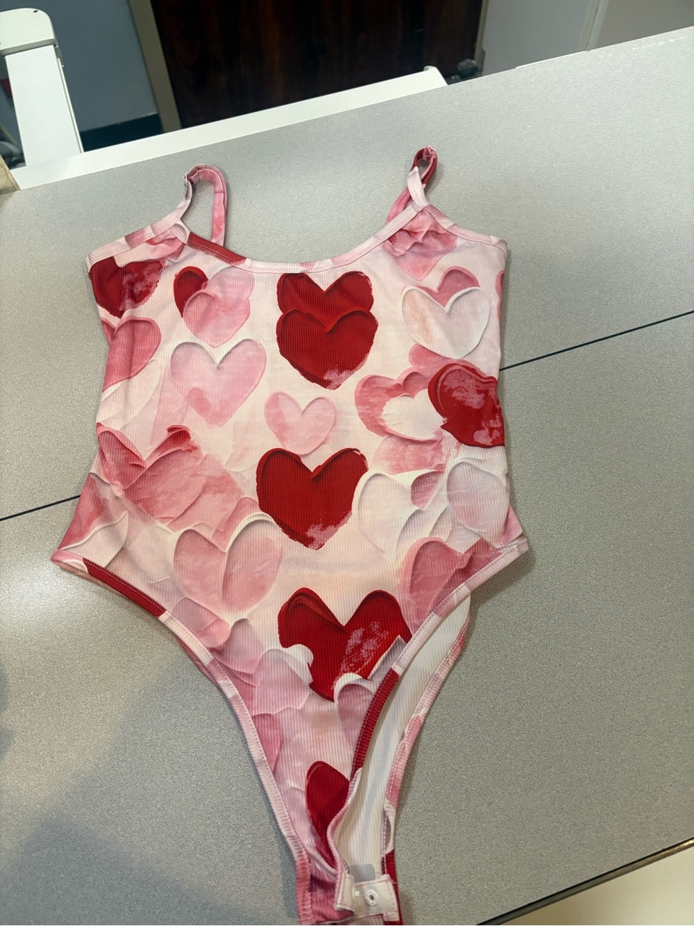 SHEIN Pink & Red Heart Print Bodysuit